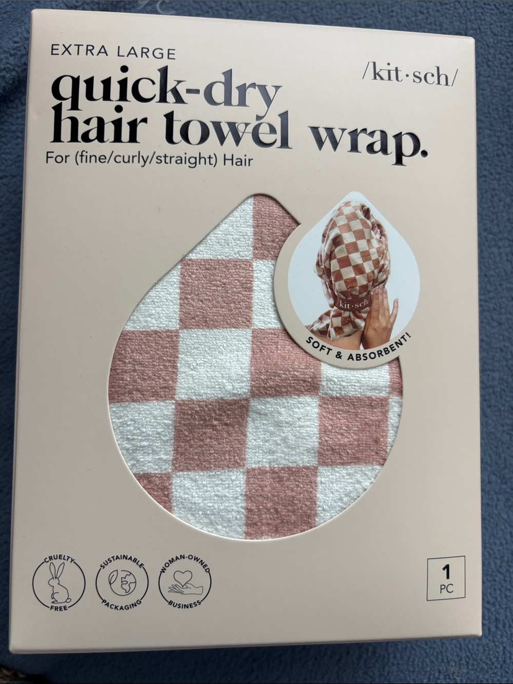 Kitsch Pink & White Checker Quick-Dry Hair Towel Wrap